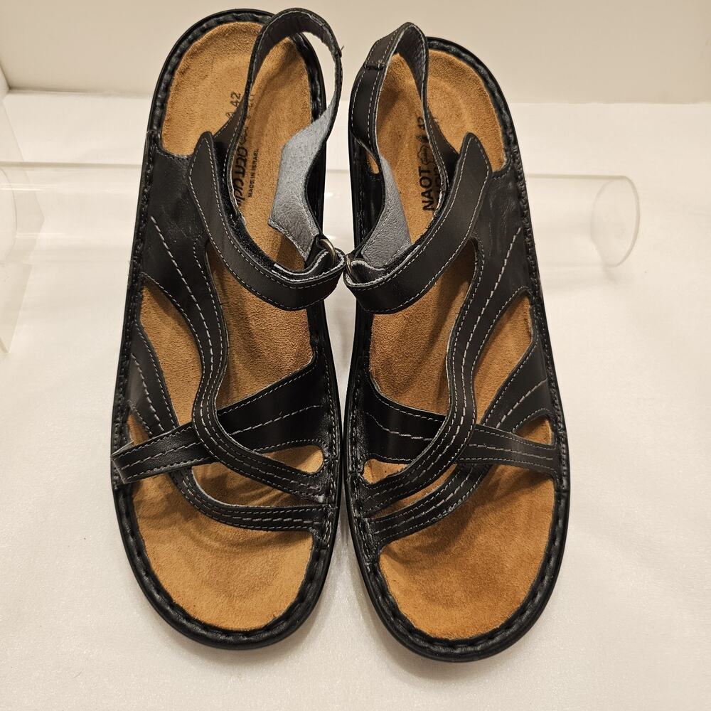 Naot Women Shoe‎ Size 11M EUR 42 Navy Leather Heel Strap Sandal Hook And Loop